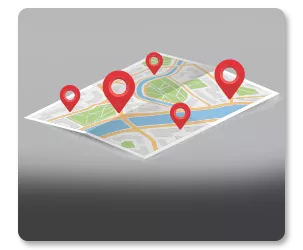 תמונה של מפה עם נקודות ציון של סניפים